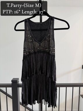 T Party Fashion Black Studded Tiered Fringe Mini Dress